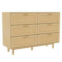 KOMMODE Japandi mit 6 Schubladen in Rattan-Optik 115/40/80 cm Eiche-Dekor - Eichefarben, Holzwerkstoff (115/80/40cm) - Creahappy
