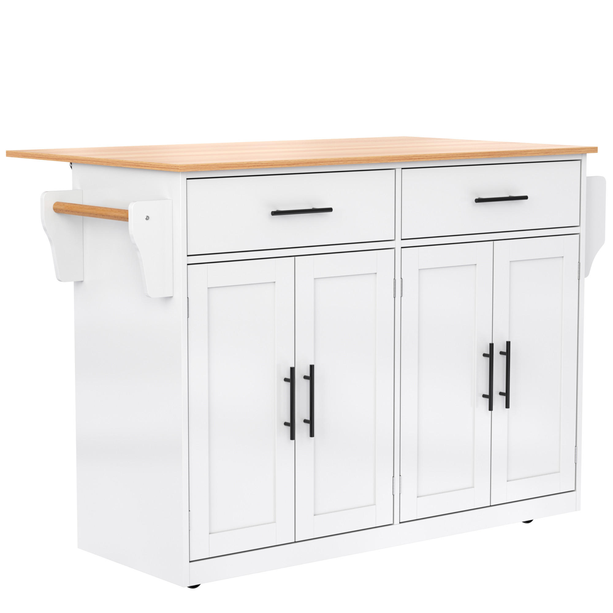 KÜCHENINSEL DE-41292 120/46-70/91 cm mit klappbarer Tischplatte Weiß - Weiß, Holzwerkstoff (120/91.5/71cm) - ComfortXL