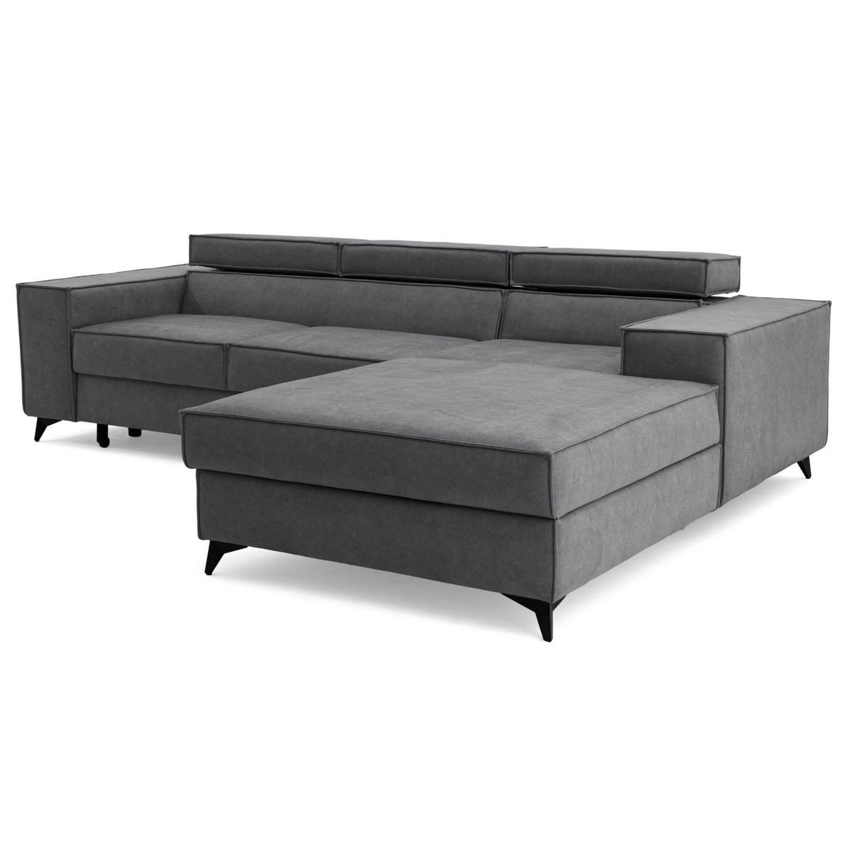 ECKSOFA PURE S Rechts mit Schlaffunktion 127x215 Velours Grau - Schwarz/Grau, Holz/Textil (204/281cm) - Muffo