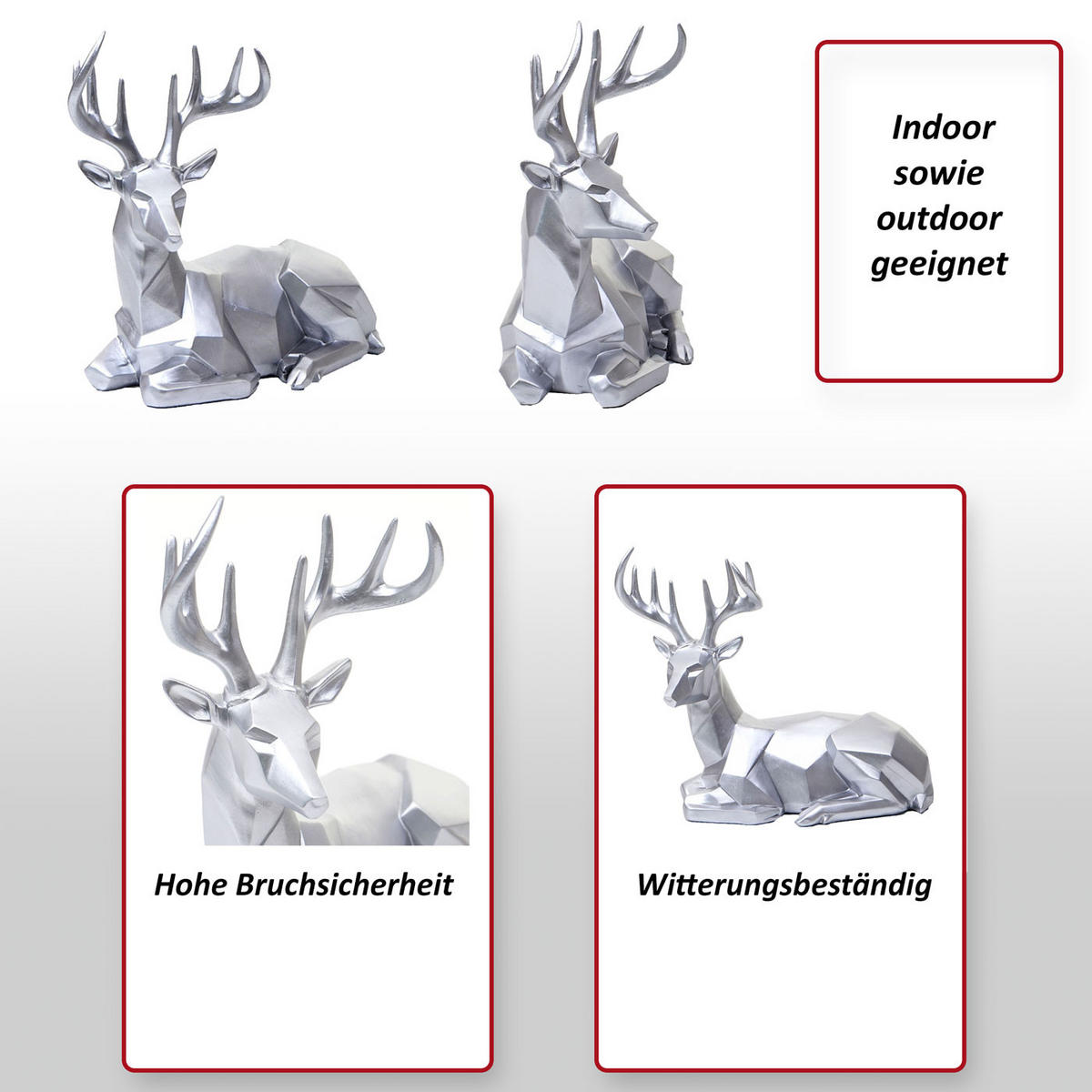 DEKO FIGUR HIRSCH Silber - Silberfarben, Stein (33/30/15cm) - MCW