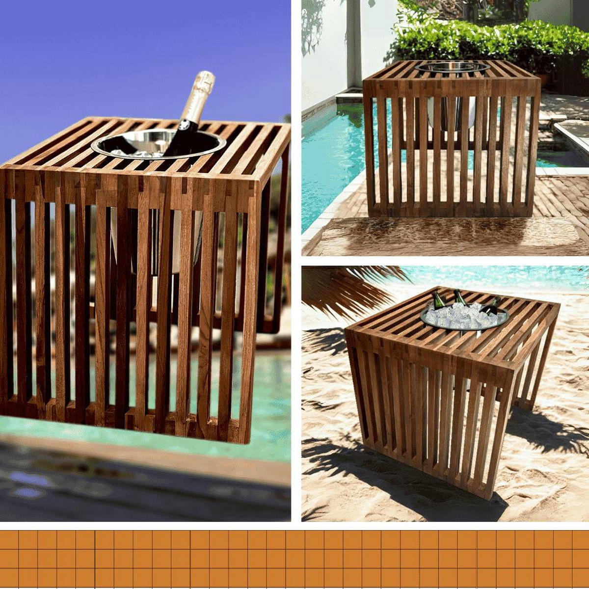 3-IN-1 LOUNGETISCH MIT EDELSTAHL-KÜHLER Mykonos braun 40 cm - Braun, Holz/Metall (40/40/40cm) - COOTAB Cooler Table