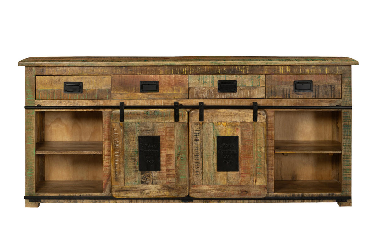 SIDEBOARD LIBRO - Hellbraun/Multicolor, Akazienholz/Holz (200/90/45cm) - SAM