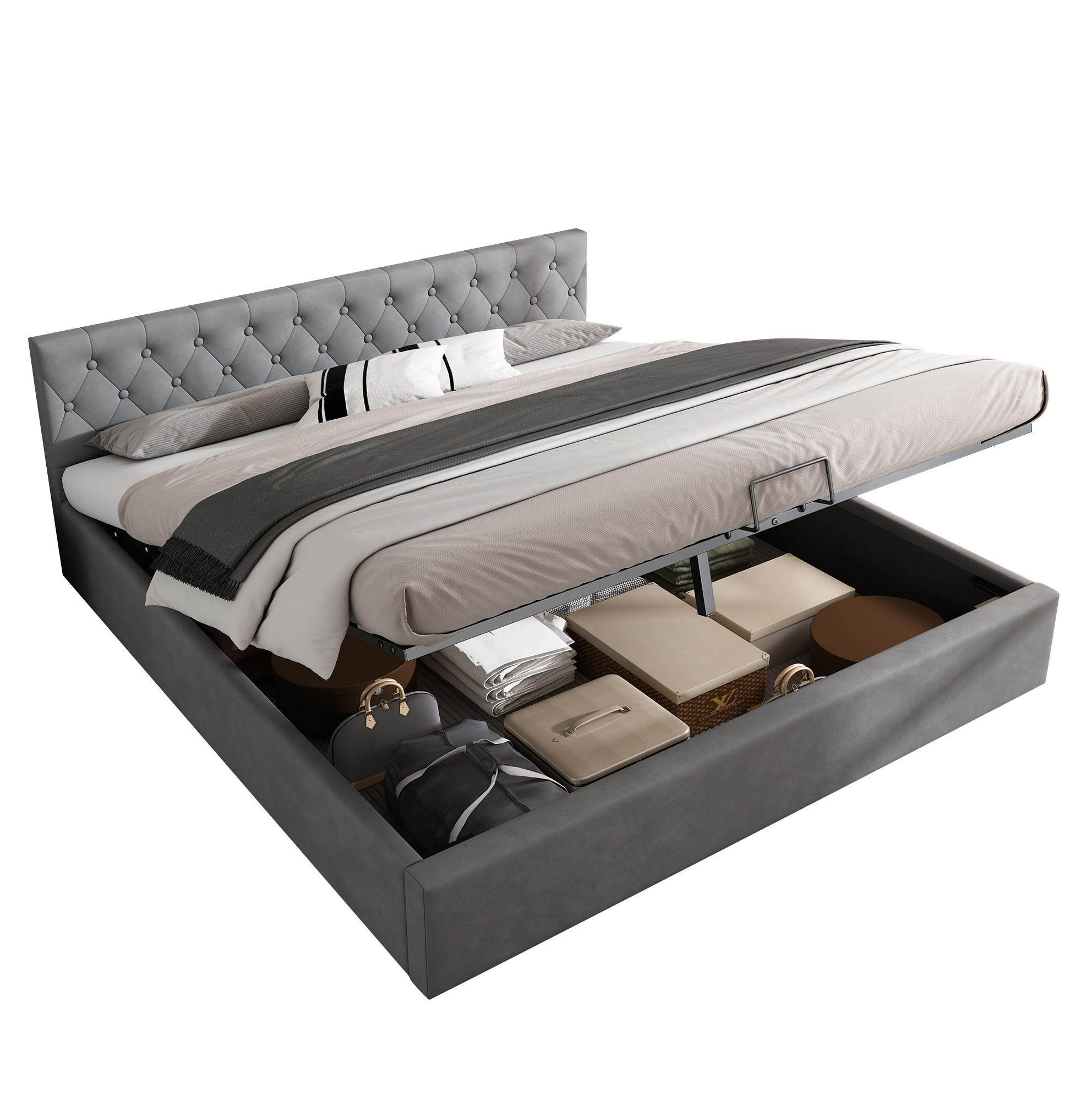 POLSTERBETT mit Stauraum 180x200 cm Samt Grau - Grau, Metall (180/200cm) - Meubliv