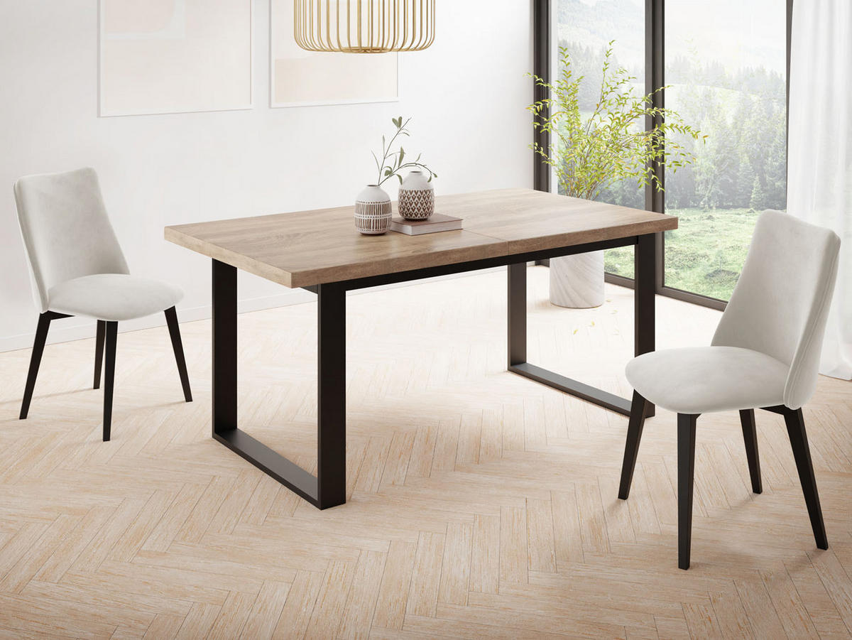ESSTISCH Valentino rechteckig ausziehbar, Sonoma Eiche 140/180/80/75 cm - Schwarz/Sonoma Eiche, Holzwerkstoff/Metall (140/80/75cm) - WFL GROUP
