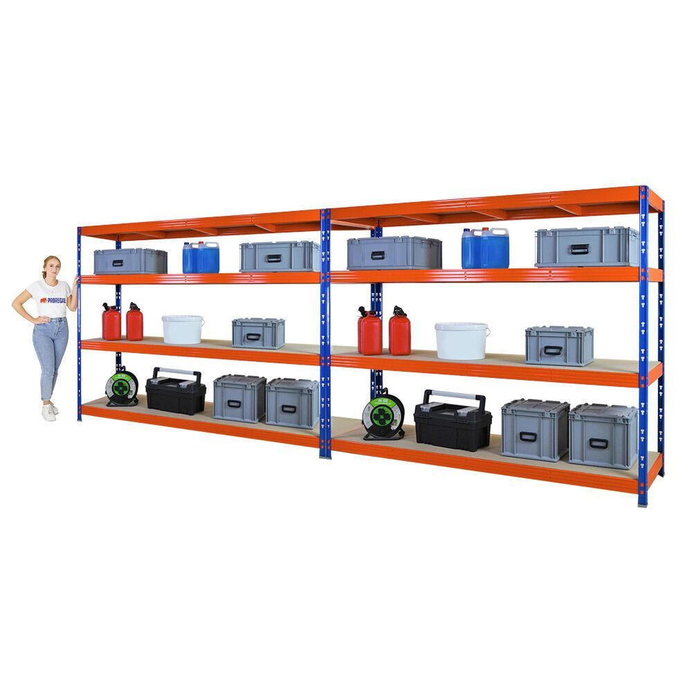 SCHWERLASTREGAL 2er-Set Rhino 180x240x60cm 4 Spanplatten-Ebenen 8mm Fachlast 450kg Blau/Orange - Orange, Metall (480/180/60cm) - PROREGAL