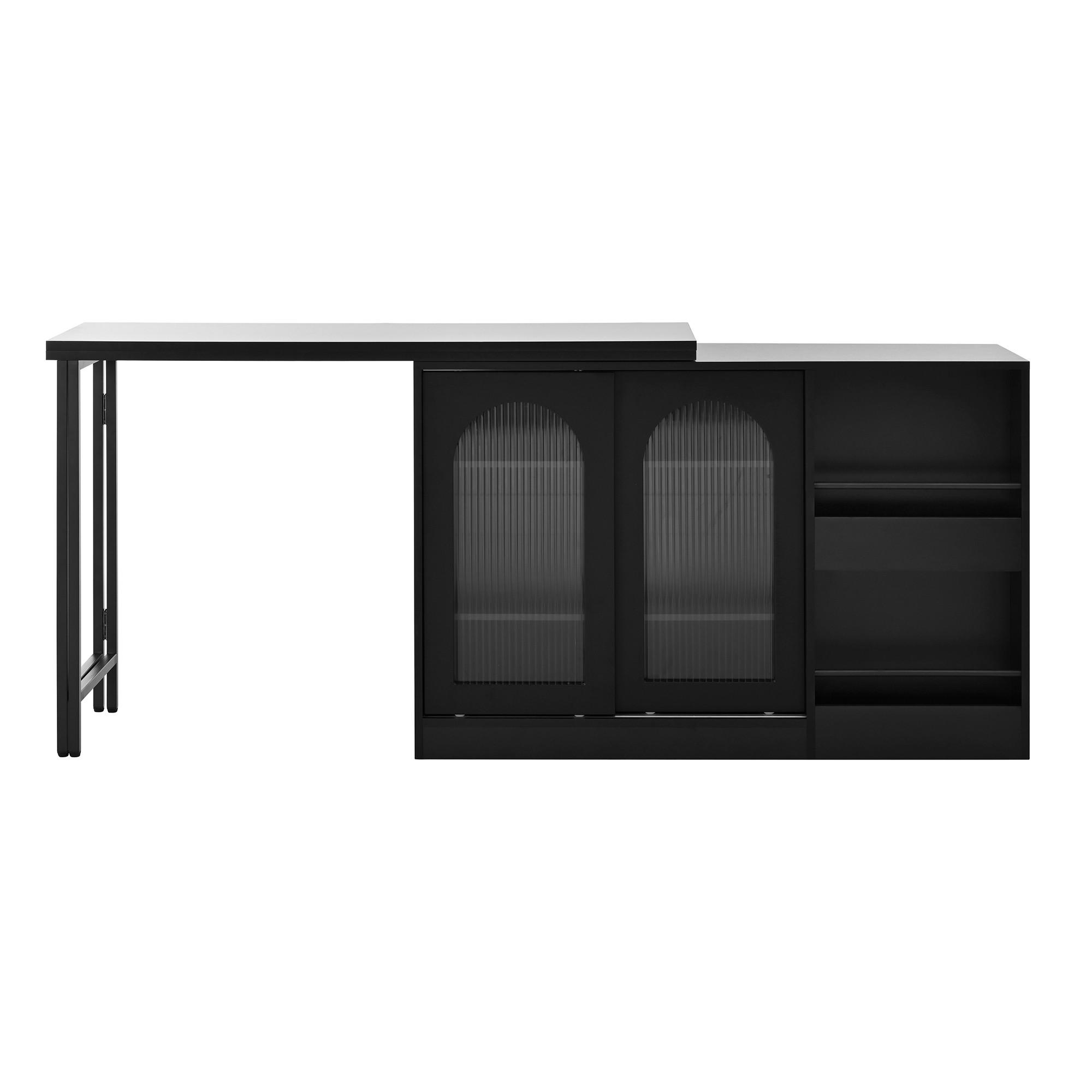 BARTISCH 121,5/40/76,7 cm mit Stauraum und drehbarer, klappbarer Tischplatte - Schwarz, Holzwerkstoff (121.5/40/76.7cm) - BEAOK