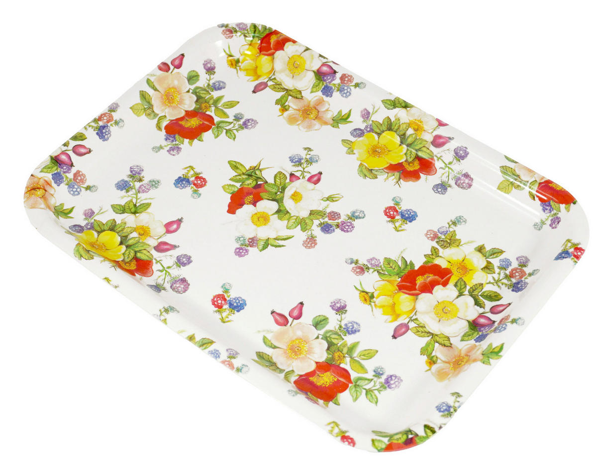 TABLETT Wildrosen, rechteckige Melamin Serviertablett 31x23 cm - Multicolor, Kunststoff (23/2/31cm) - Lashuma