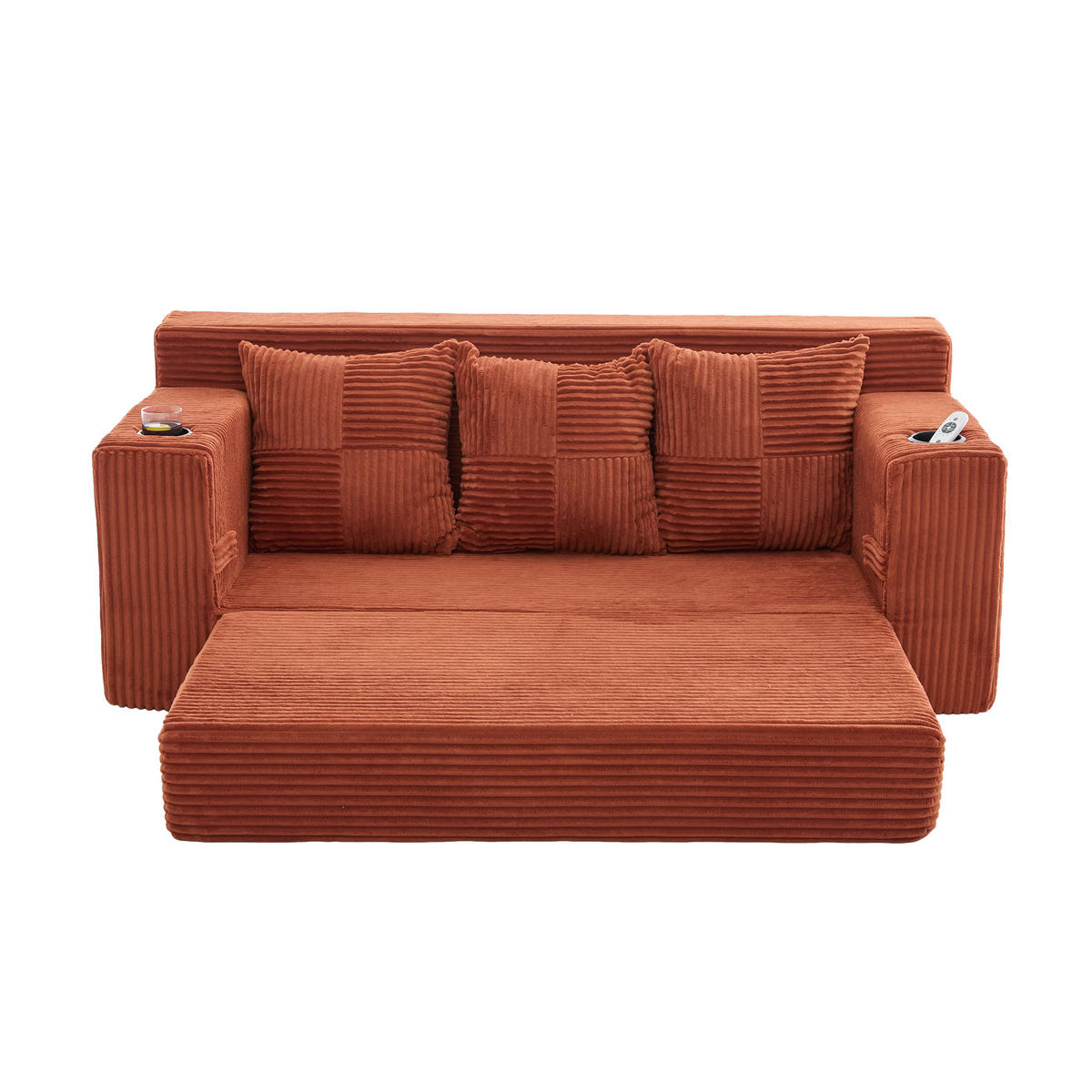 2-SITZER Bodensofa ausklappbar, Getränkehalter/Seitentaschen, Cord, Orange - Orange, Textil (172/64/87cm) - LVHOM