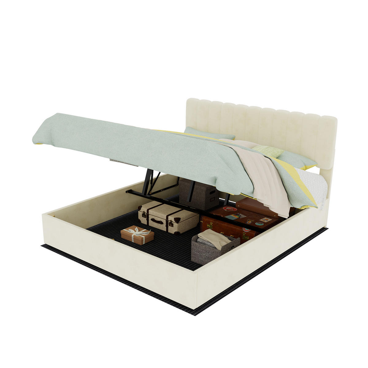 POLSTERBETT 160/200 mit Bettkasten und Gaslift in Beige - Beige, Holzwerkstoff/Textil (160/200cm) - EVRYAE