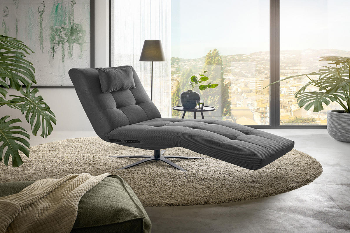 RELAXLIEGE LETICIA Anthrazit Cord - Anthrazit/Schwarz, Textil/Metall (82/115/156cm) - KAWOLA