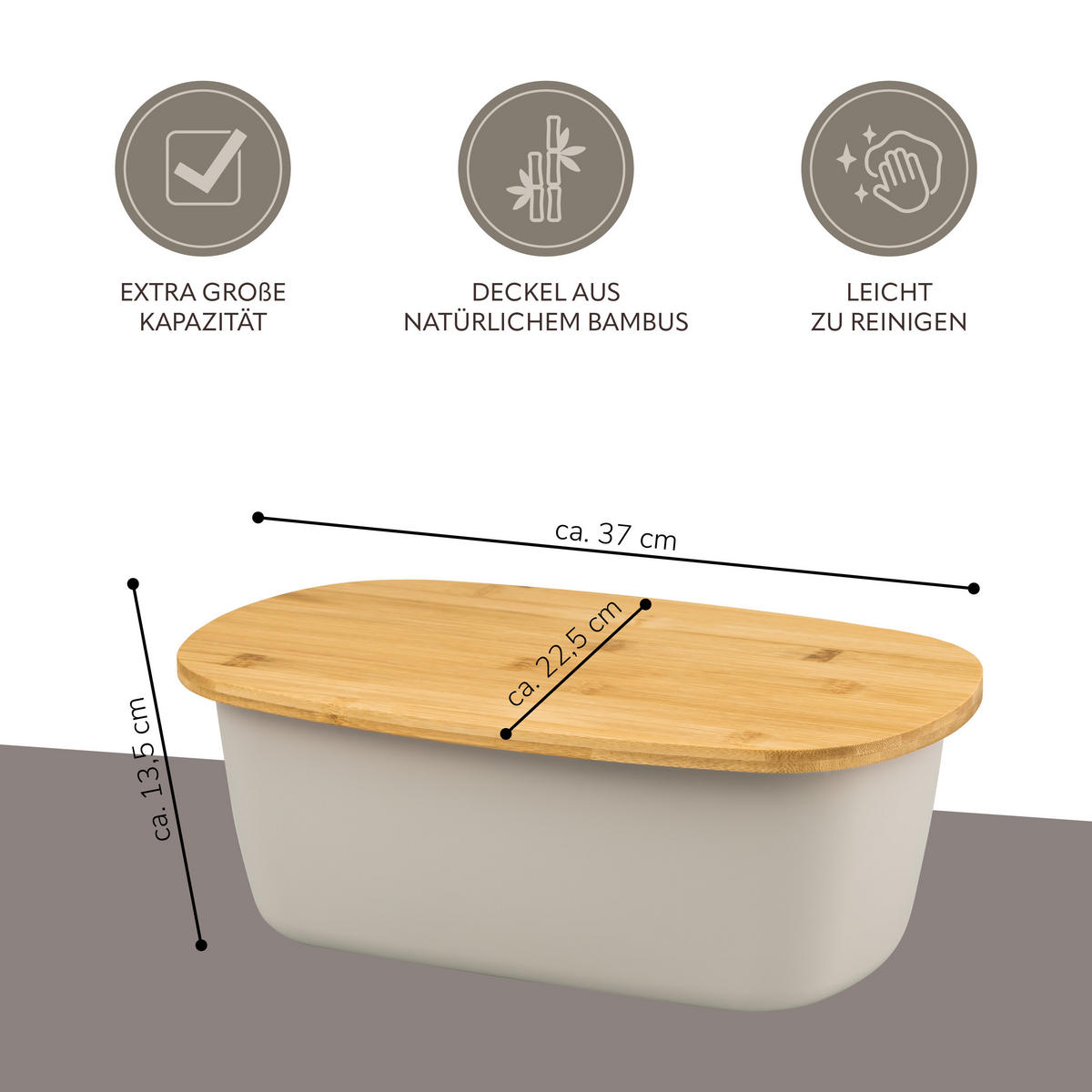 BROTKASTEN, grau - Grau, Kunststoff (22.5/13.5/37cm) - bremermann