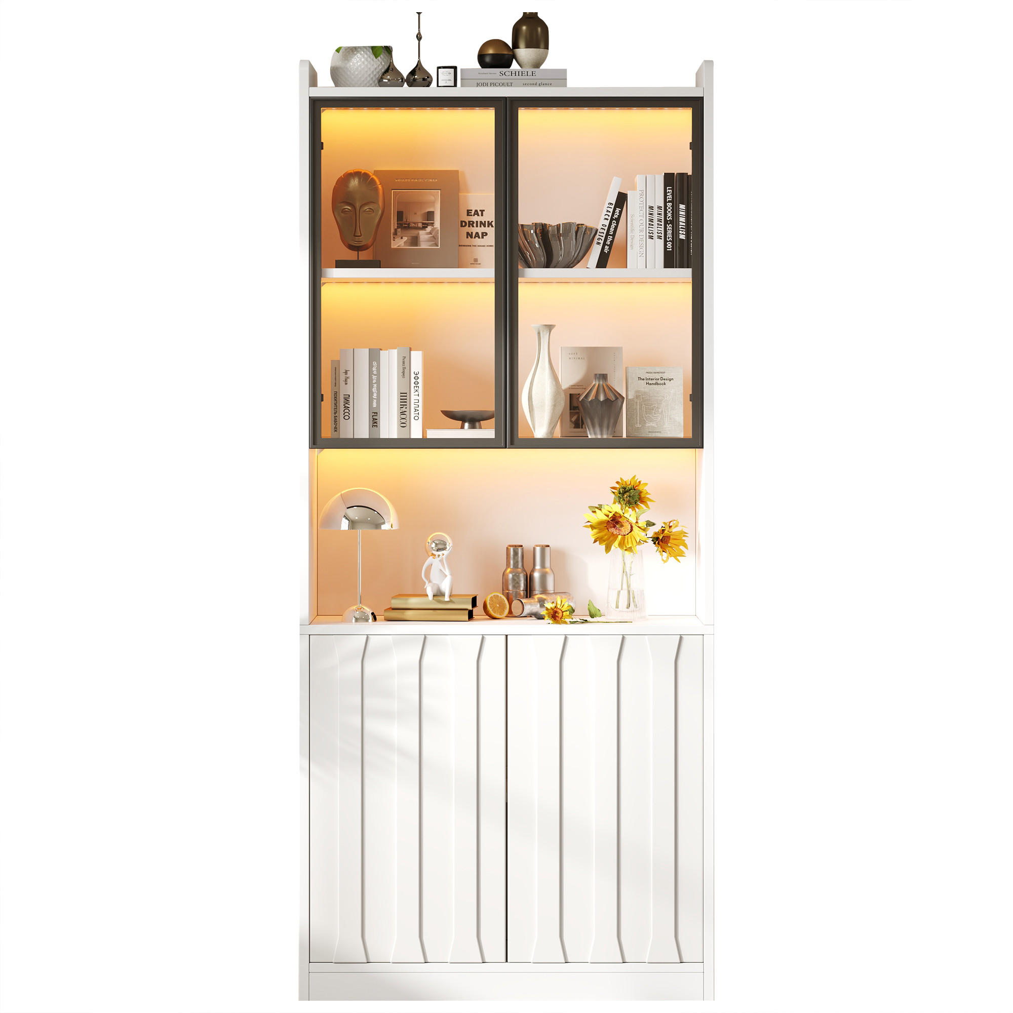 VITRINE 80x35x200 cm Weiß mit LED und Glastüren - Weiß, Holzwerkstoff (80/200/35cm) - FLIEKS