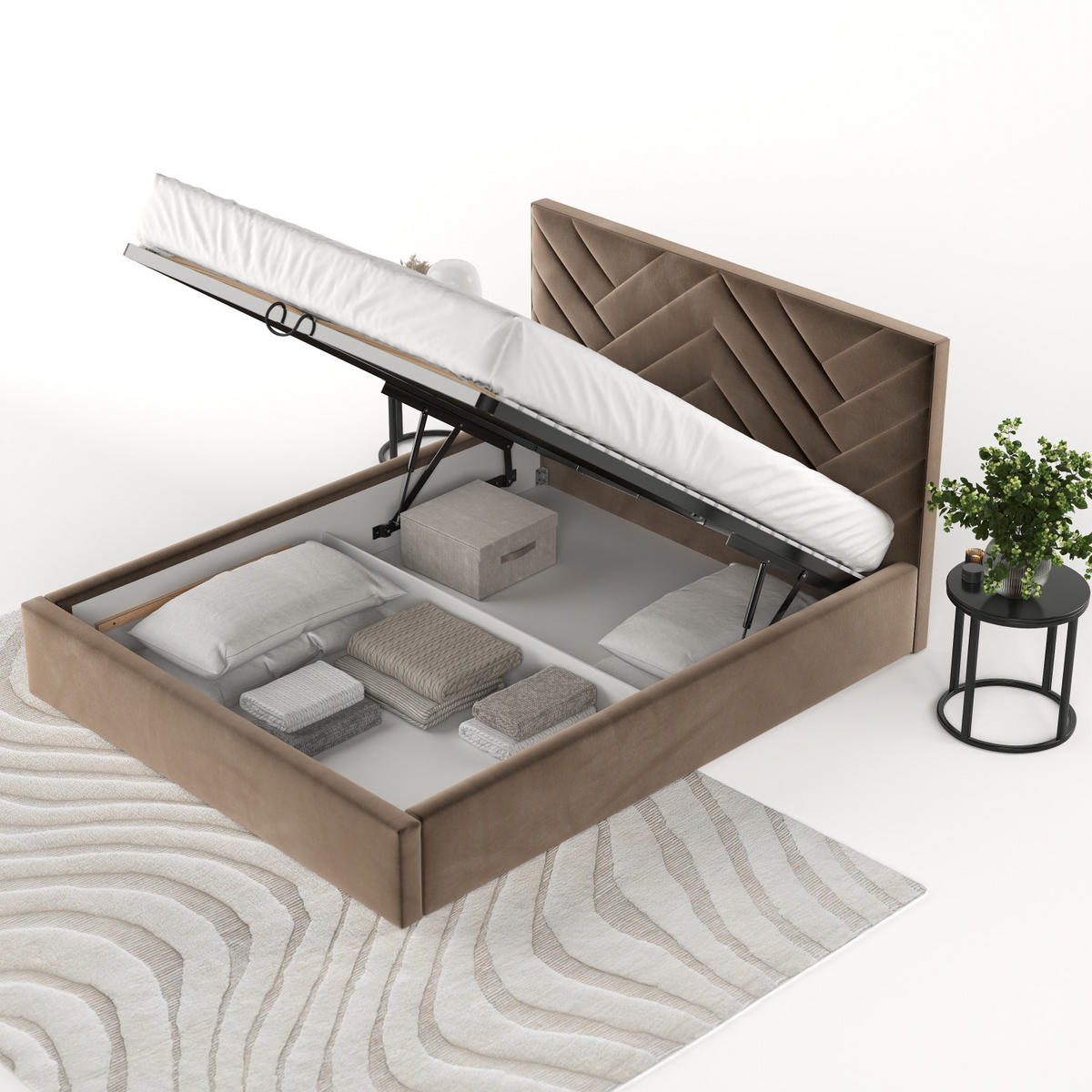 POLSTERBETT Arco 180/200 cm Braun im Paros Stoff - Schwarz/Naturfarben, Holz/Holzwerkstoff (180/200cm) - AltaBeds