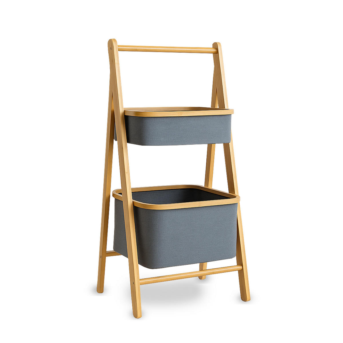 AUFBEWAHRUNGSREGAL Bambus mit 2 Stoffkörben - 34×45×97 cm - Grau, Textil (45/97/34cm) - Bestlivings