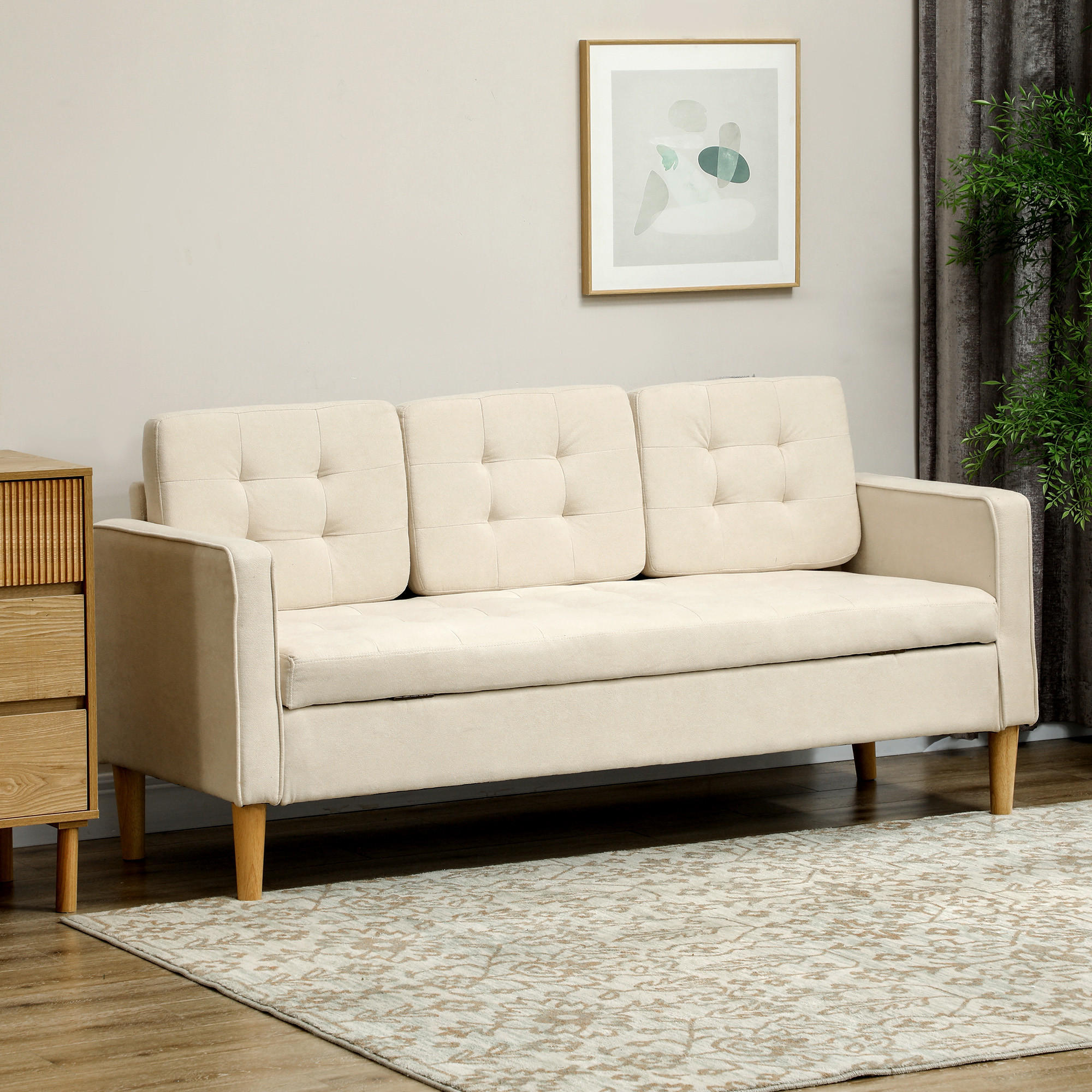 SOFA, 3 Sitzer , 166,5 x 62 x 82 cm, Cremeweiß - Weiß, Textil (166.5/82/62cm) - HOMCOM