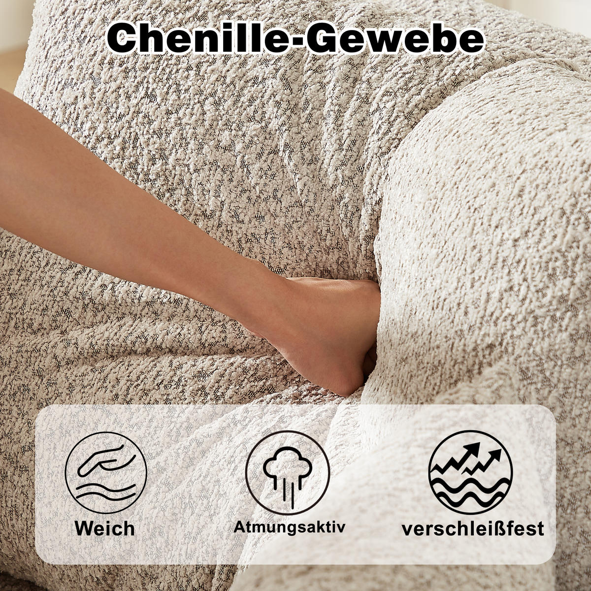 SCHLAFSOFA aus Chenille mit Liegestuhl, montagefrei - Beige, Textil (251/81/160cm)