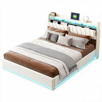 BETT 140/200 cm mit Stauraum, LED-Beleuchtung und USB,Doppelbett 250616WXL0604 - Beige/Naturfarben, Holz/Metall (140/200cm) - PARAFTA HOME