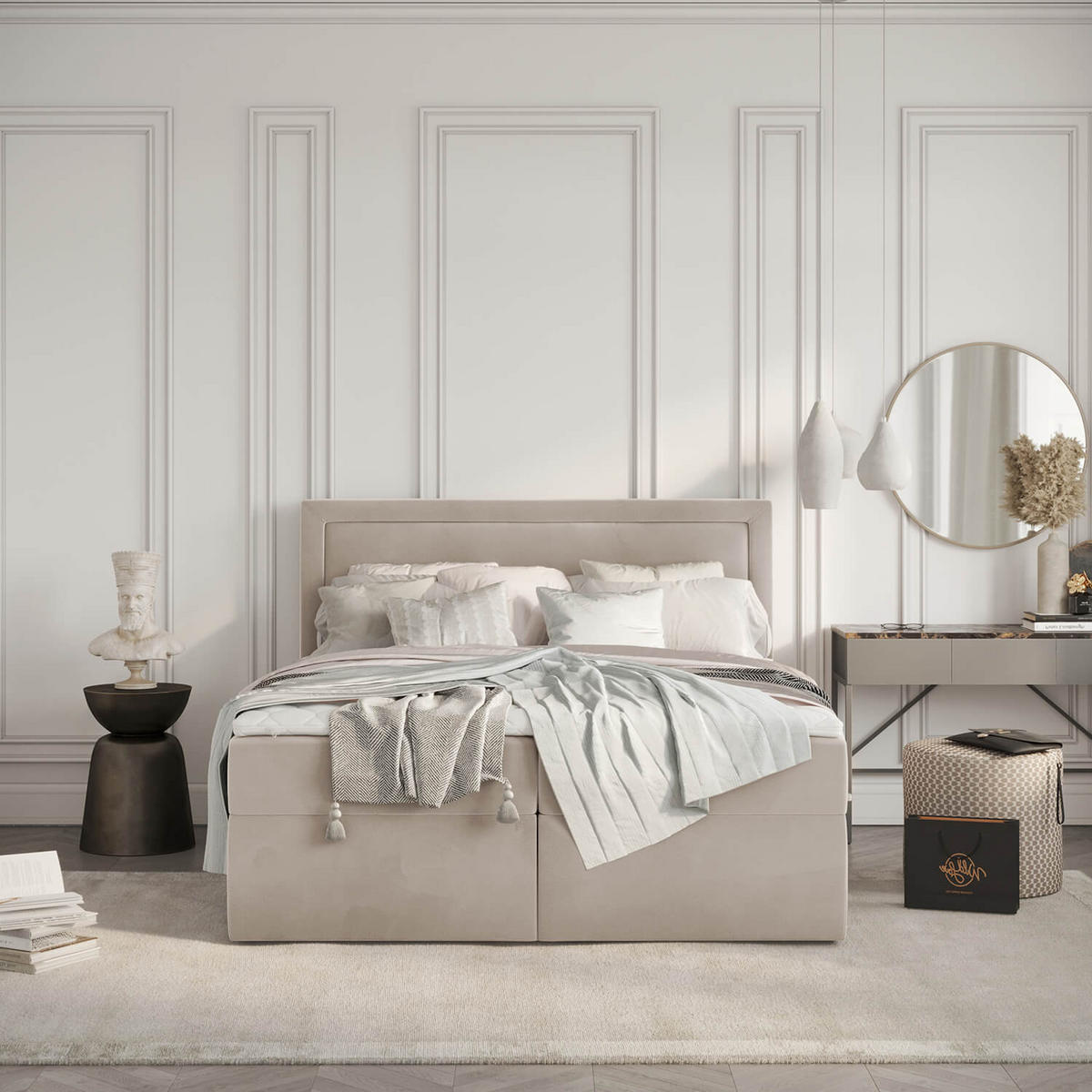 BOXBETT Jodan 120/200 cm Beige im Magic Velvet Stoff - Beige/Schwarz, Holz/Holzwerkstoff (120/200cm) - AltaBeds