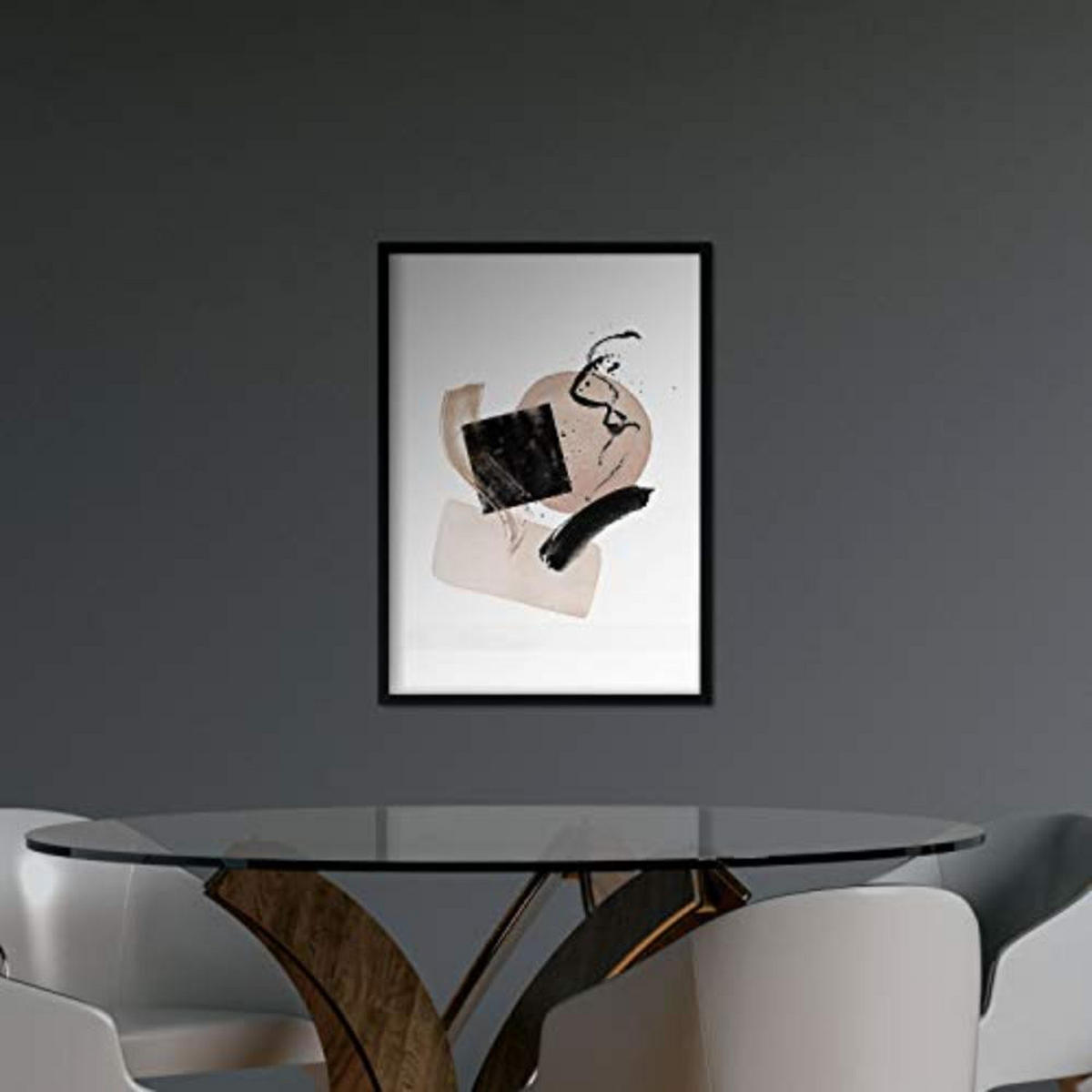 POSTER Set mit 4 Abstrakte Formen und Figuren Braun A3 Schwarzer Rahmen - Schwarz, Papier (29.7/3cm) - Nacnic