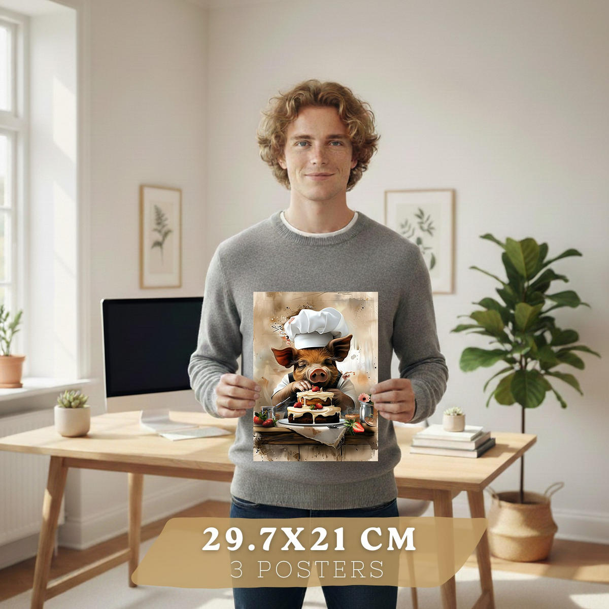 PLAKAT Sada 3 Malá prasátka A4 Bílý rám - bílá, papír (29.7/1/21cm) - Nacnic