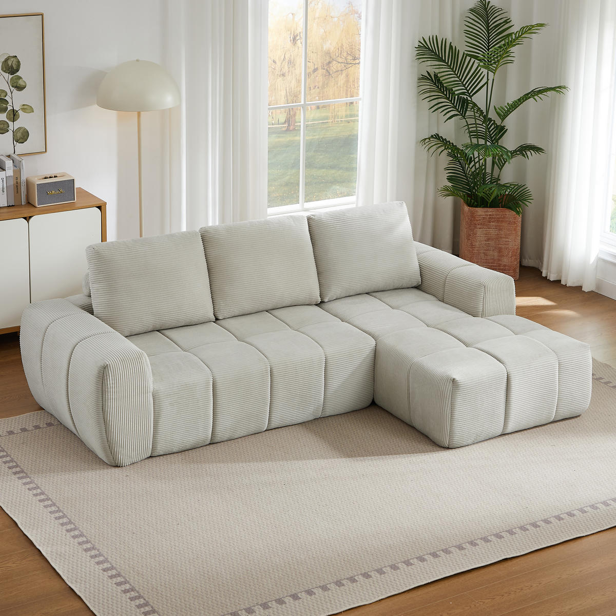 ECKSOFA Cord Beige - Beige, Textil (255/162cm) - WISHDOR