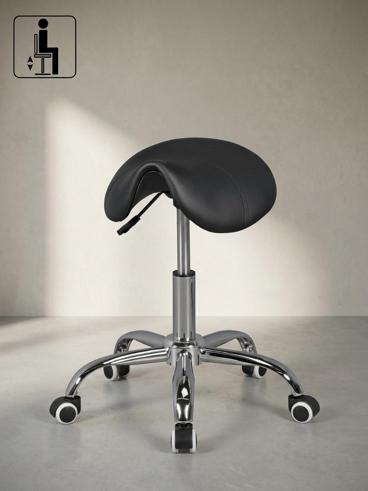 SATTELHOCKER höhenverstellbar mit 100 kg Belastbarkeit BEVANO, Schwarz 60x60x60 cm - Silberfarben/Schwarz, Kunststoff/Textil (60/60/60cm) - KADIMA DESIGN
