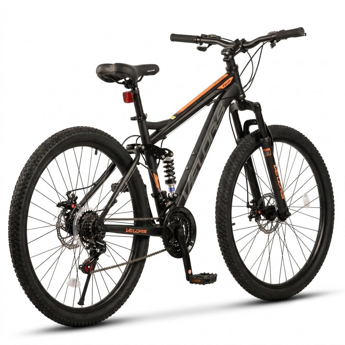 MOUNTAINBIKE 26 Zoll Schwarz + Orange, 21-Gang-Schaltung, Doppel-Scheibenbremsen, Carbonstahl - Orange, Metall (20cm) - Oxeza