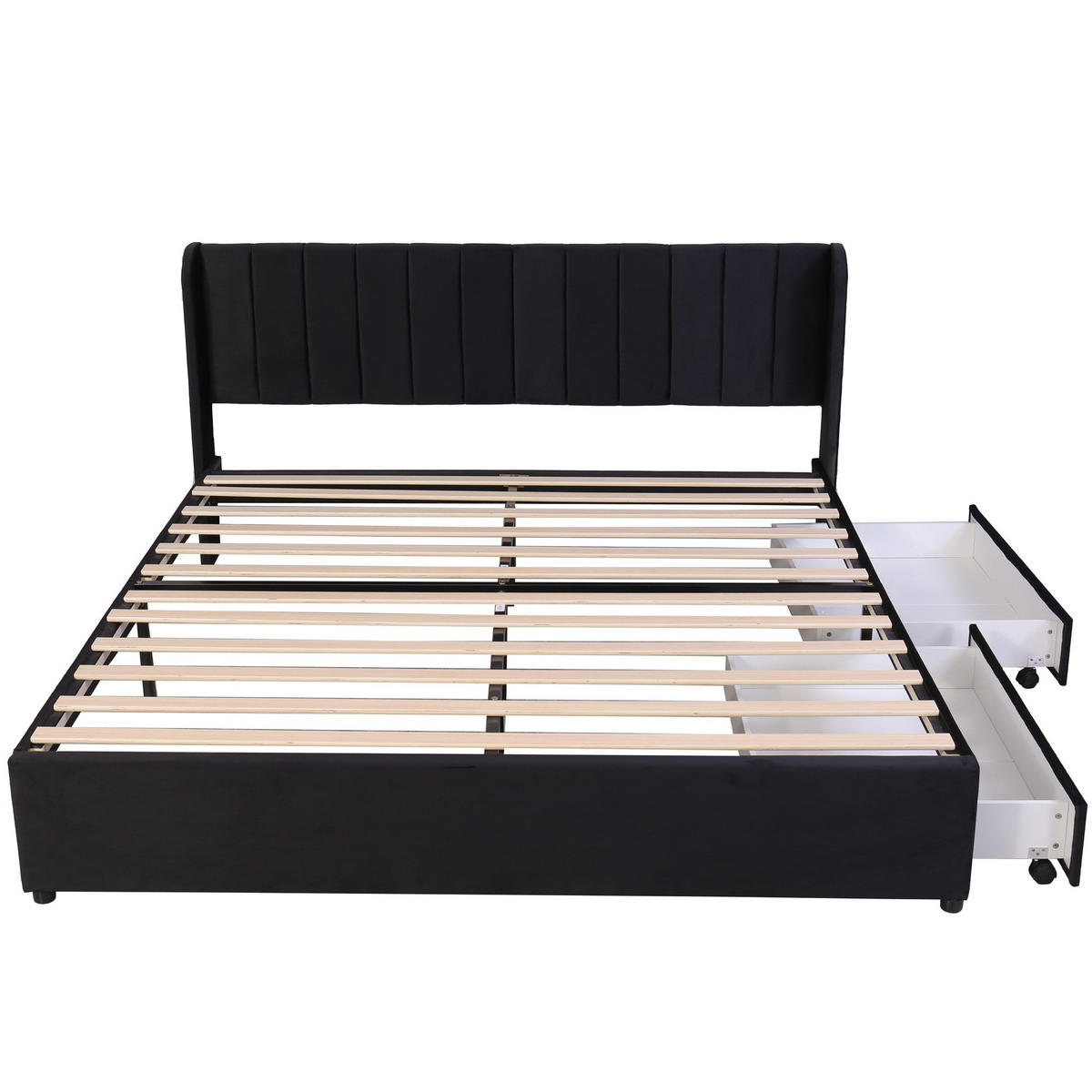 BETT mit 2 Schubladen 180x200 cm Samt Black - Schwarz, Holz (180/200cm) - Meubliv