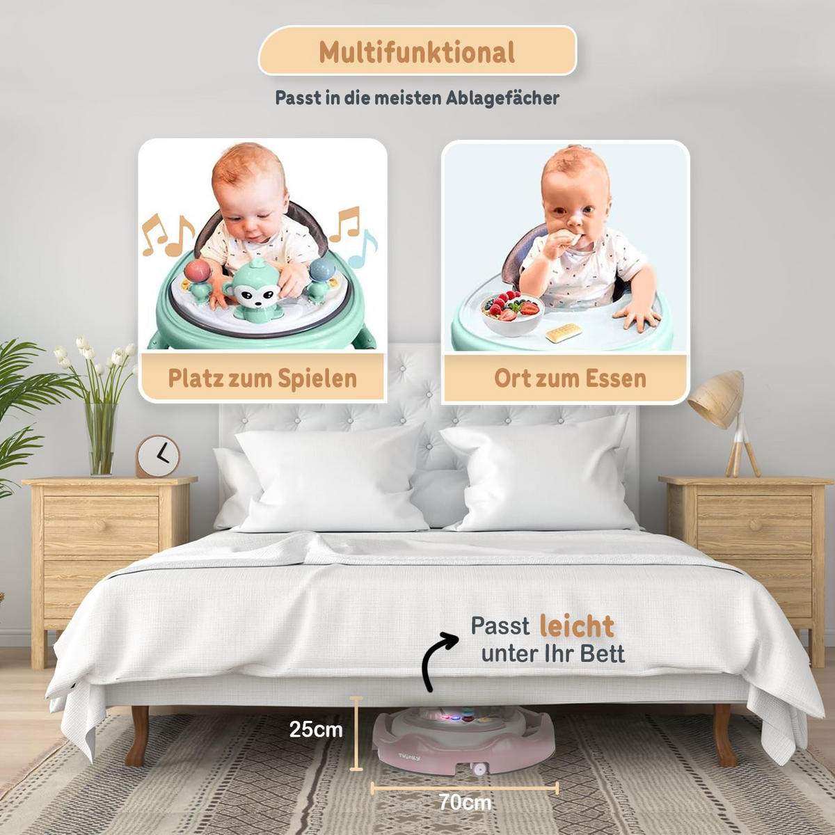 LAUFLERNWAGEN mit Spielset & Bodenmatte Rosa - Pink, Kunststoff (70/70cm) - Twinky