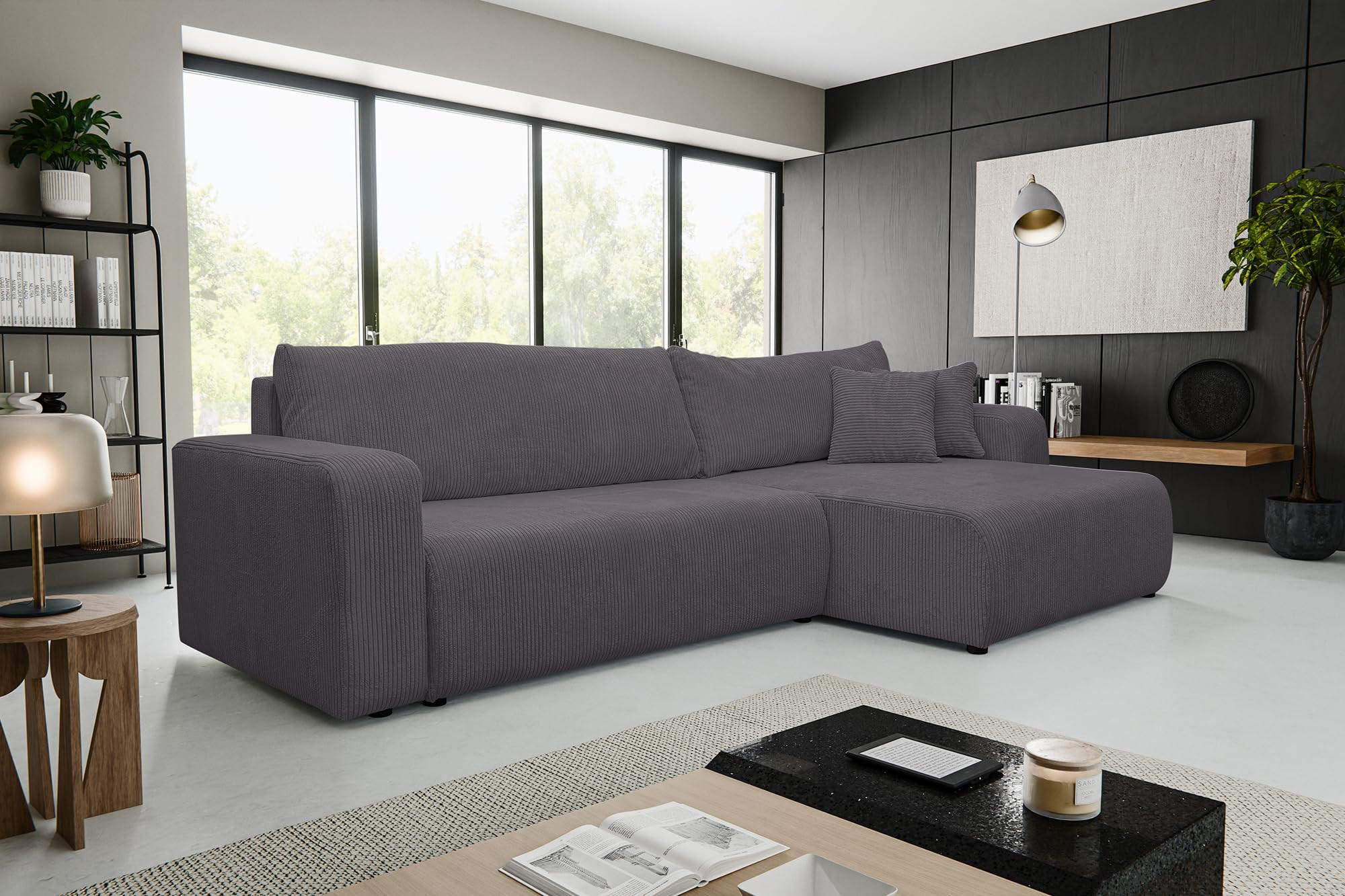 Thumbnail - Venasi Möbel Ecksofa, Dunkelgrau, Textil, L-Form, 274x142 cm, Wohnzimmer, Sofas & Couches, Wohnlandschaften, Ecksofas