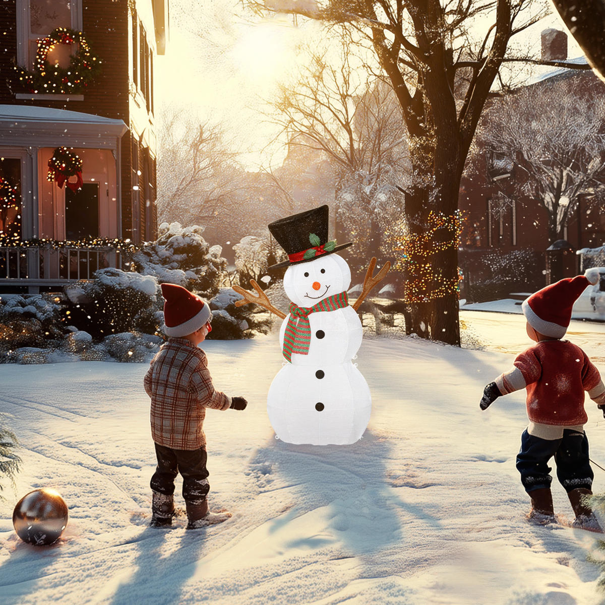 LED-SCHNEEMANN 108 cm Weihnachtsdeko mit Stahlrahmen und Spannbändern - Multicolor, Metall (20/108/78cm) - Outsunny