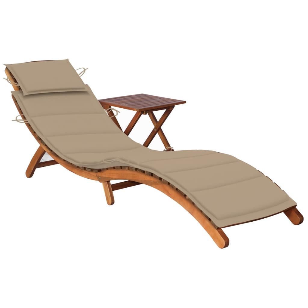 SONNENLIEGE mit Tisch und Auflage Massivholz Akazie - Beige, Holz (55/64/184cm) - furnicato