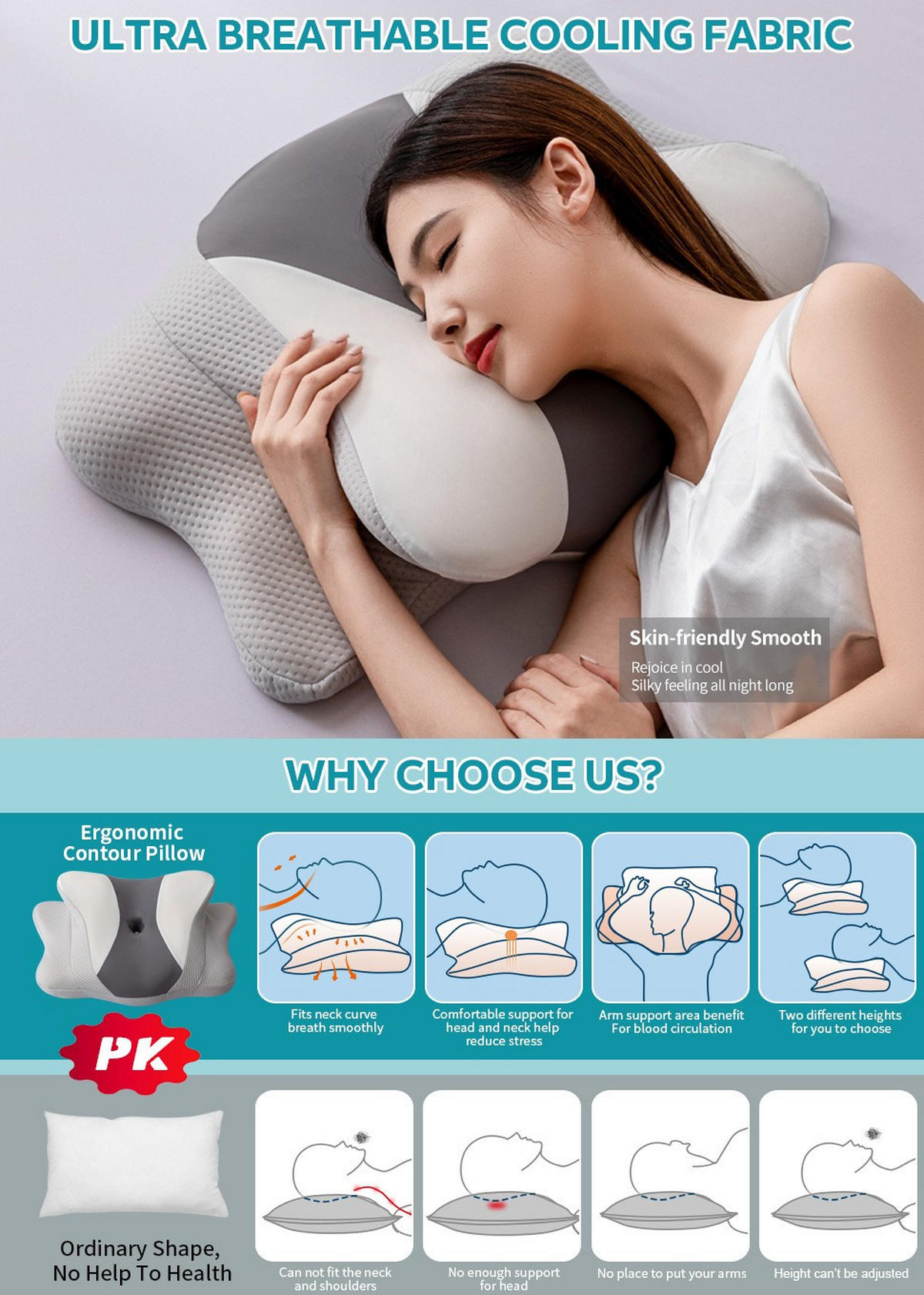 NACKENKISSEN ，Ergonomisches , 60x40x14cm - Grau, Textil (60/40cm)