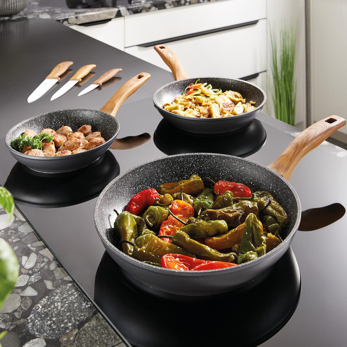 PFANNENSET 3 TEILIG - Braun/Grau, Metall - Stoneline