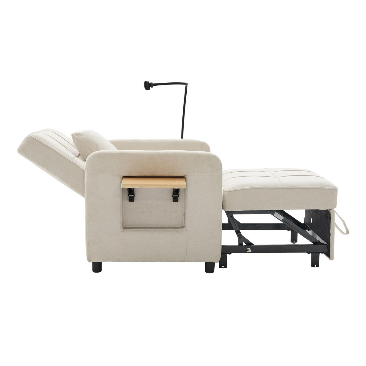 SCHLAFSESSEL 2-in-1 mit Tischchen und Stauraum, DE-42290, Beige - Beige, Metall (79/83/167cm) - ComfortXL