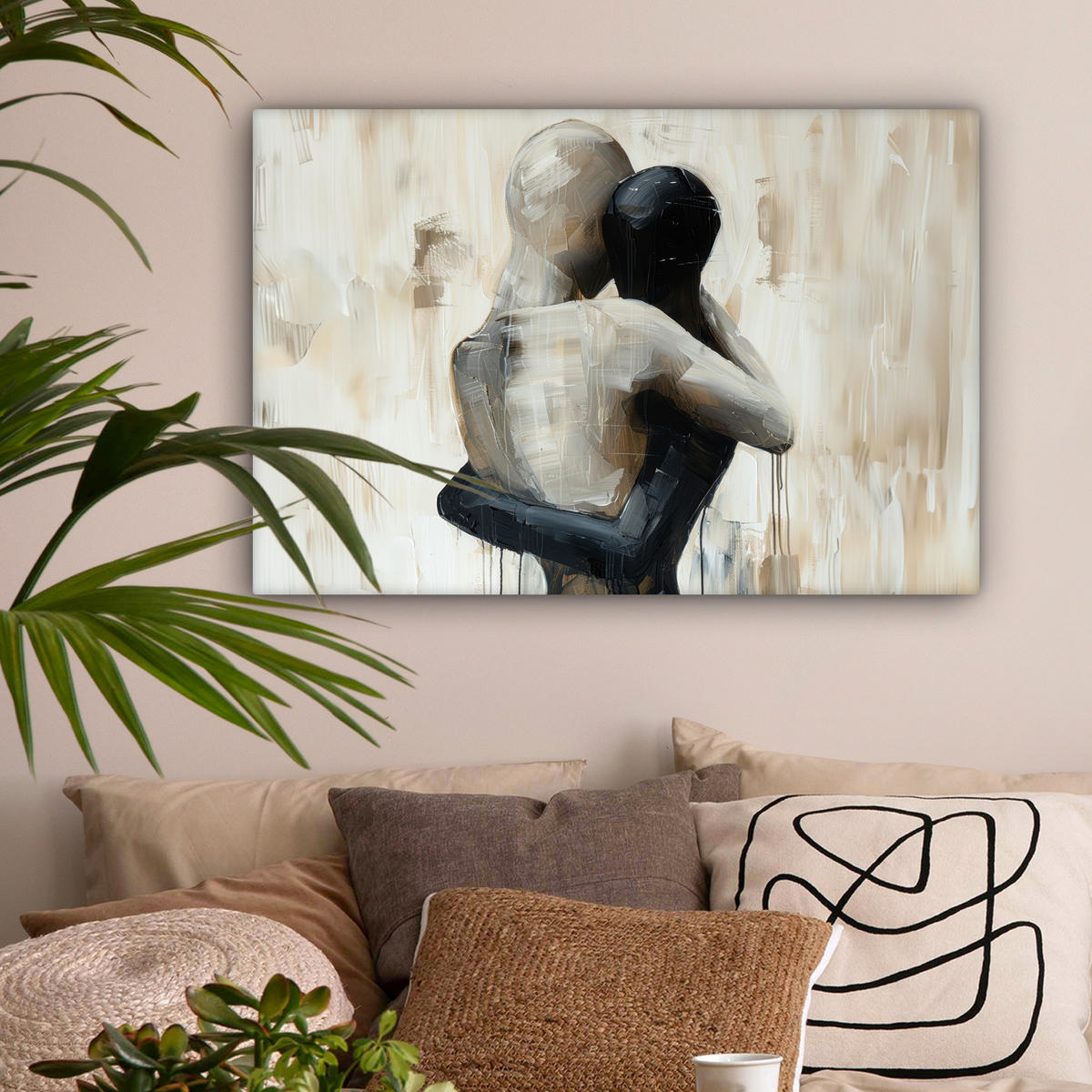 LEINWANDBILD Abstrakt - Liebe - Schwarz und weiß - Modern Wanddeko 90x60 cm - Schwarz, Textil (90/60cm) - MuchoWow