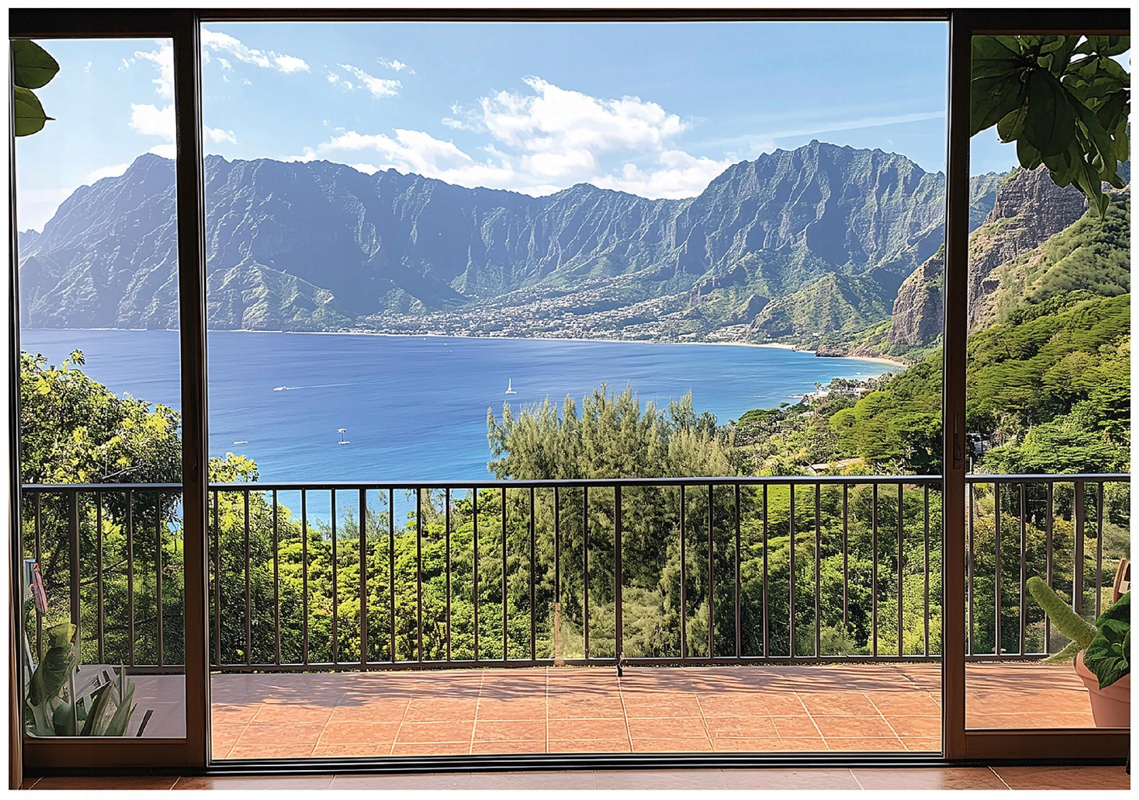 FOTOTAPETE 3D Effekt Fenster Meer Tapete Wohnzimmer 350x250 - Multicolor, Papier (350/250cm) - Wallarena