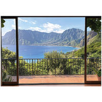 FOTOTAPETE 3D Effekt Fenster Meer Tapete Wohnzimmer 350x250 - Multicolor, Papier (350/250cm) - Wallarena