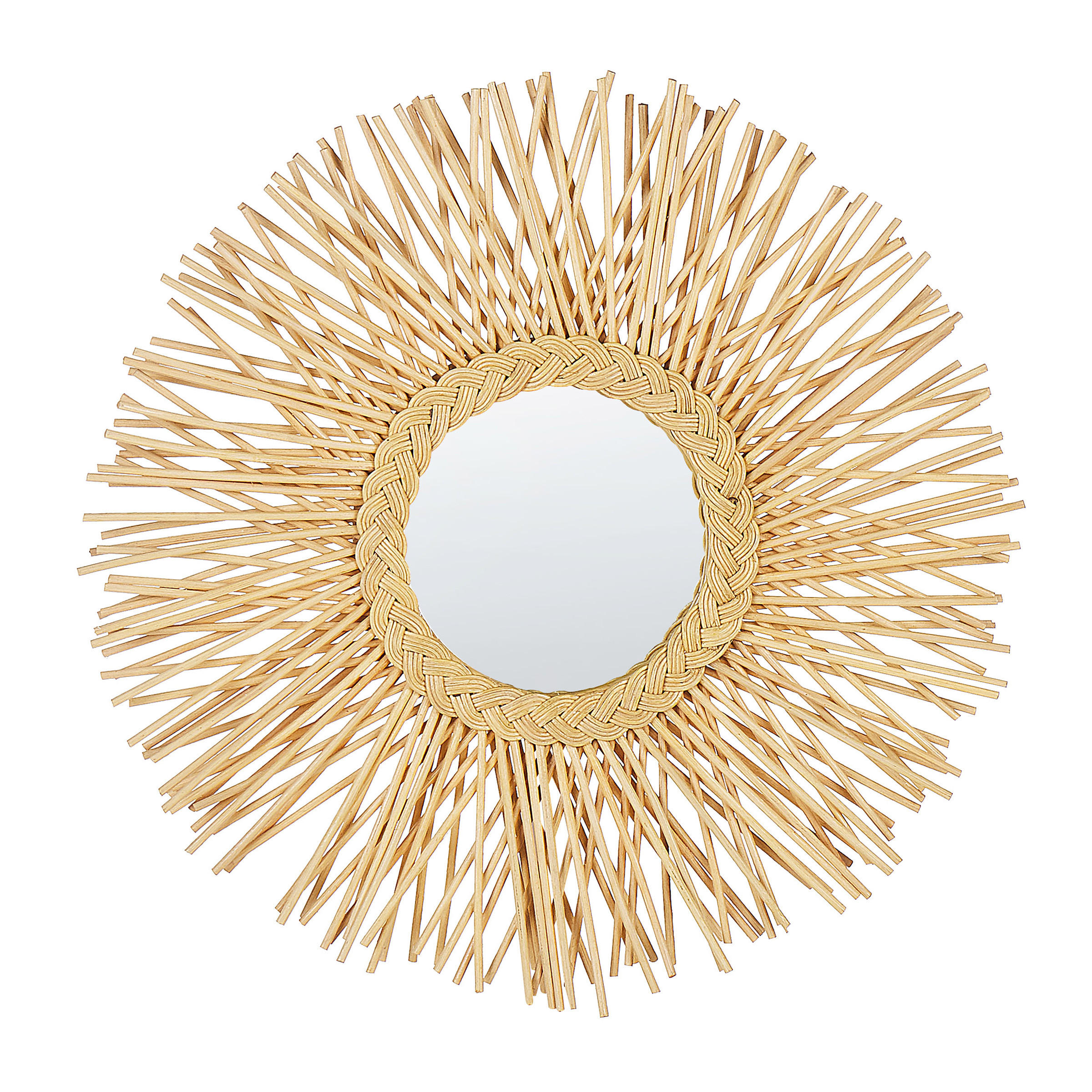 WANDSPIEGEL Rattan natürlich Sonnenform 60 cm Kalasin - Beige/Naturfarben, Naturmaterialen (60/60/3cm) - Beliani