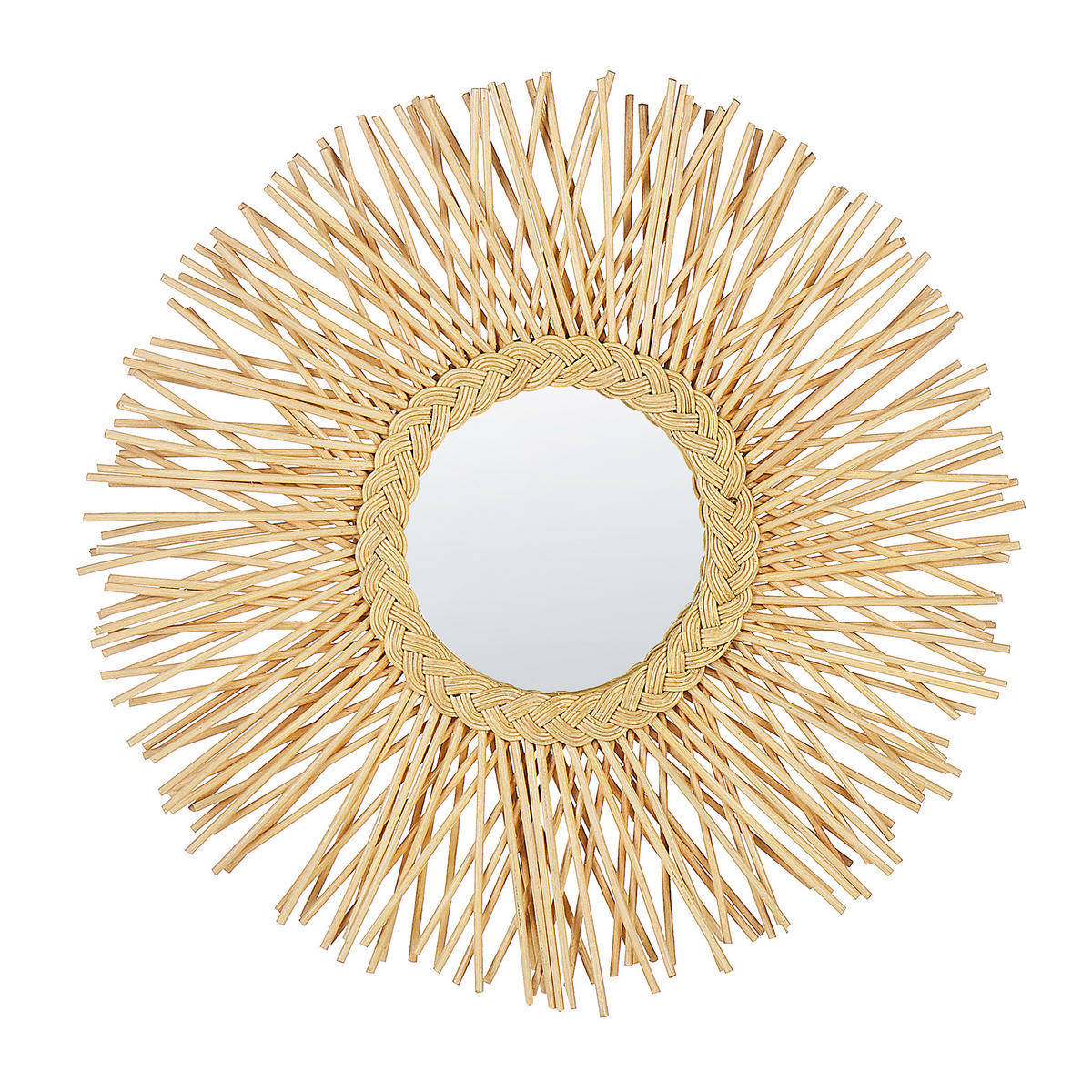 WANDSPIEGEL Rattan natürlich Sonnenform 60 cm Kalasin - Beige/Naturfarben, Naturmaterialen (60/60/3cm) - Beliani