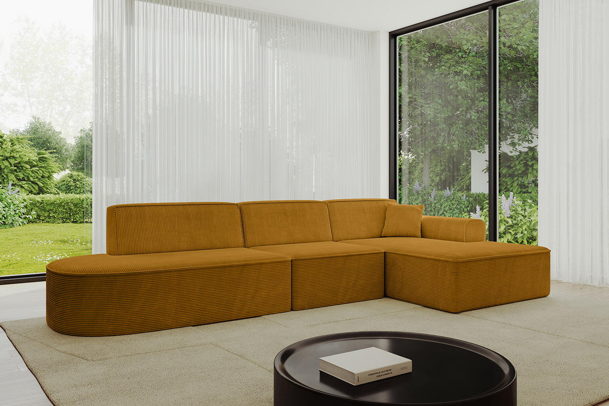 ECKSOFA Ottomane Rechts IREA-L2-v3 - 318x165x76 cm Senfgelb - Currygelb, Holzwerkstoff/Textil (318/165cm) - ALTDECOR