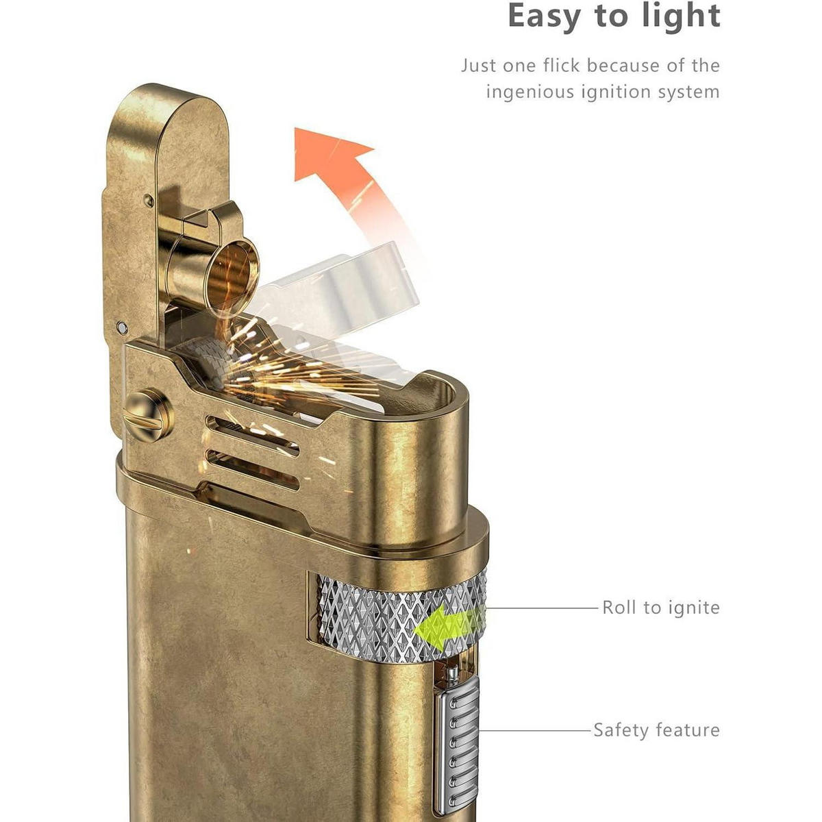 FEUERZEUG Benzin Nachfüllbar Trench-Stil mit Geschenkbox - Goldfarben, Metall (1.5/6.3/3.7cm)