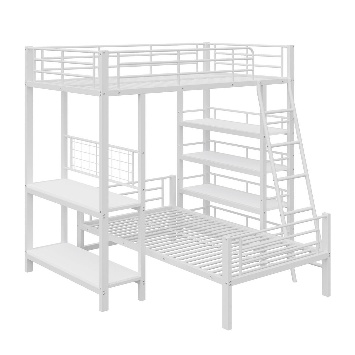 ETAGENBETT aus Metall 90x200 cm Weiß mit Ablagefächern, trennbarer Funktion und Lattenrost - Weiß, Metall (140/200cm) - Modfu