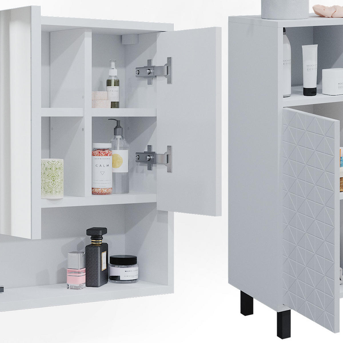 BADMÖBEL-SET Agasta Weiß 4 Teile, mit Hochschrank und Kommode - Weiß, Holzwerkstoff (56/57/28cm) - Vicco