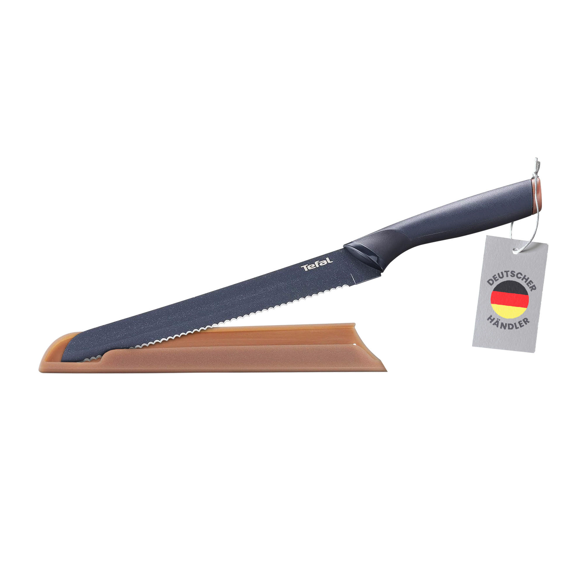 BROTMESSER Fresh Kitchen Brotmesser 20 cm, Klinge aus Edelstahl mit titanverstärkter Antihaftbeschichtung, inkl. Schutzhülle & spülmaschinenfest - Silberfarben, Kunststoff/Metall (34cm) - Bestlivings