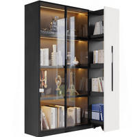 VITRINA 110,5/35/160 cm crna/bijela od MDF-a i stakla s LED rasvjetom i bočnim izvlačenjem - crna, drvni materijal (110.5/160/35cm) - OKWISH