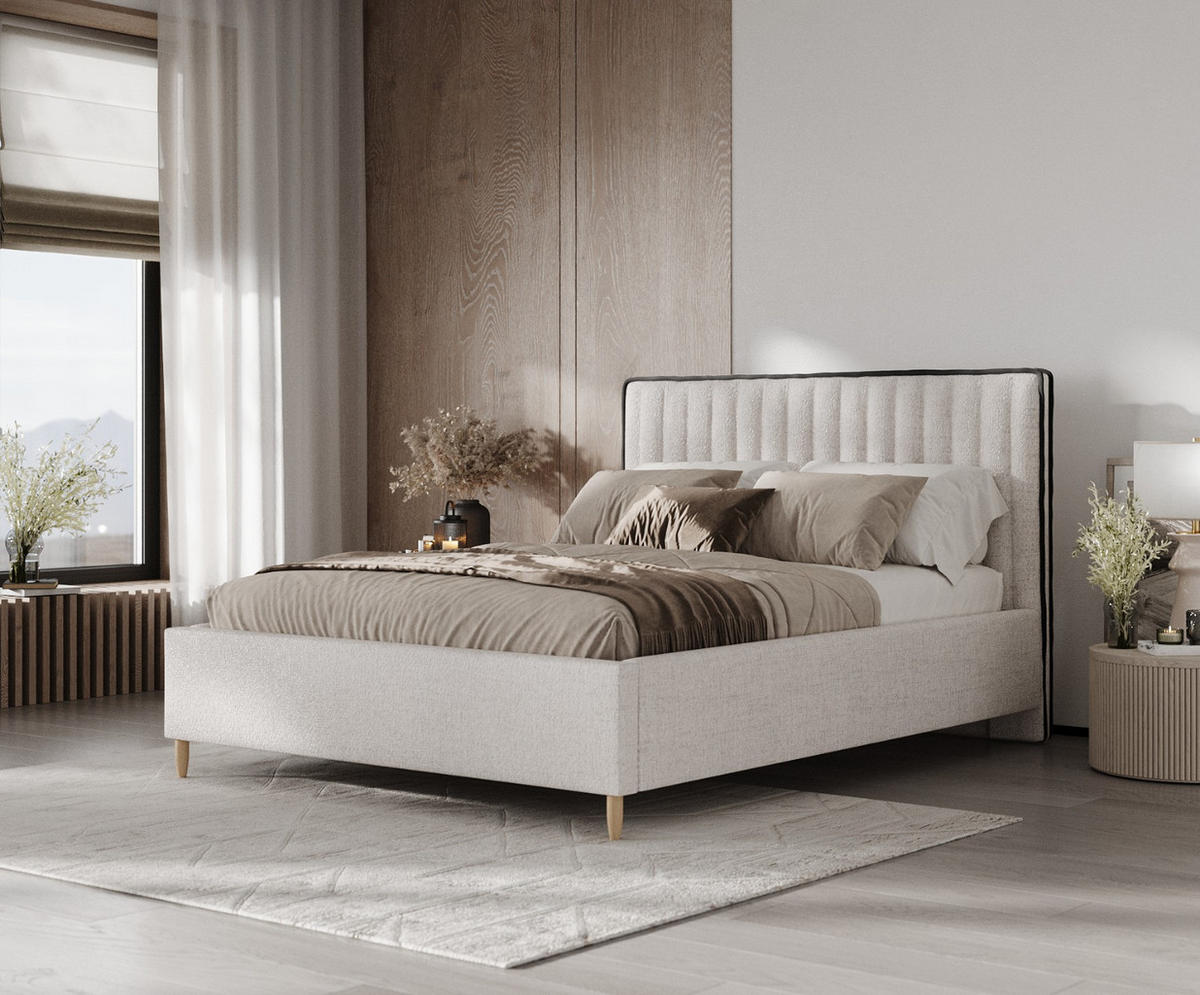 POLSTERBETT Aria 160/200 cm Hellbeige im Neve Stoff - Sandfarben/Naturfarben, Holz/Holzwerkstoff (160/200cm) - AltaBeds