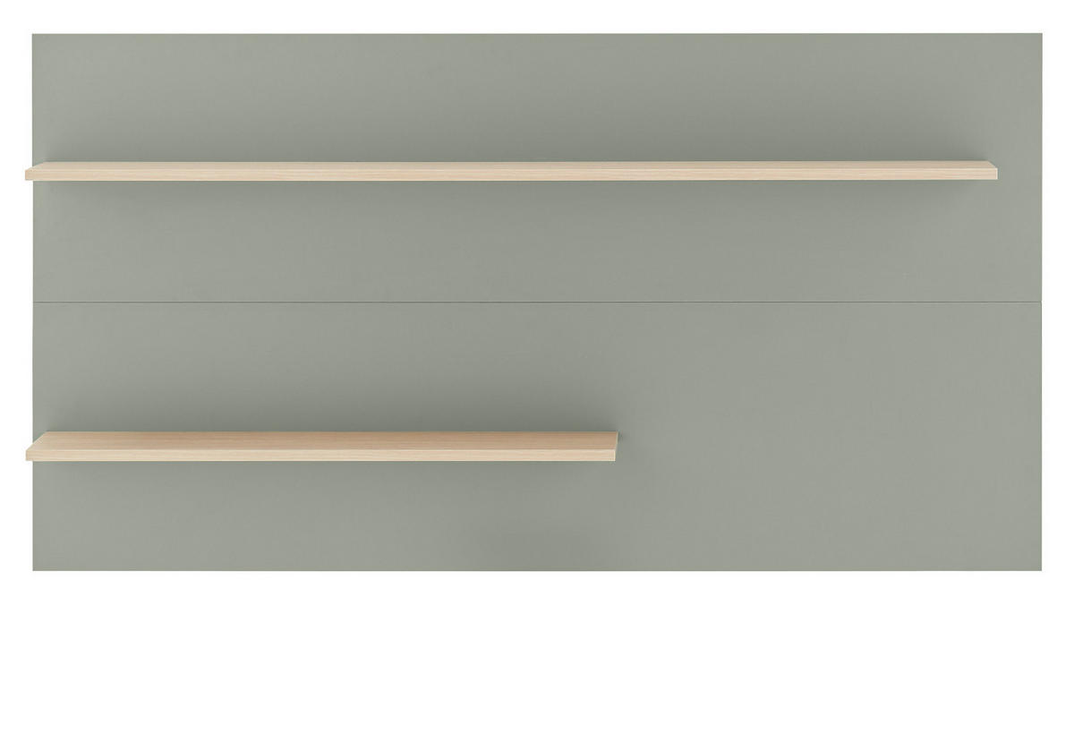 WANDPANEEL Salbei grün, Barista Eiche 155 x 80 cm, Wandregal mit 2 Ablagebödem - Salbeigrün/Eichefarben, Holzwerkstoff/Metall (155/80/20cm) - Furn.Design
