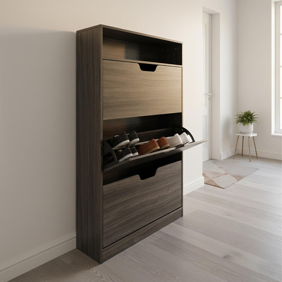 SCHUHSCHRANK - Grau, Holzwerkstoff/Kunststoff (80/140/24cm) - Relaxdays