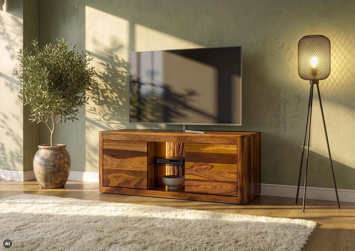 TV-BOARD Sheesham 147x40x58 walnuss gewachst TORONTO LUX #200 - Dunkelbraun, Holz (147/58/40cm) - Massivmoebel24